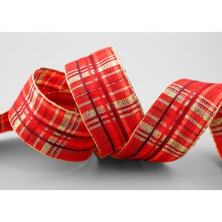 3 m x 40 mm Karo Dekoband SANTAS PANTS ROT Gold kariertes Geschenkband glnzend Weihnachten Advent Goldkante
