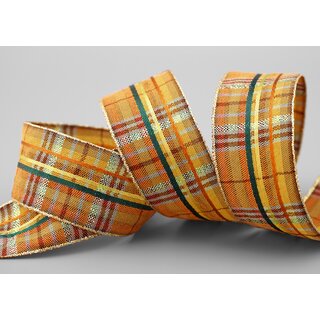 3 m x 40 mm Karo Dekoband SANTAS PANTS SENF Grn Tarrakotta Gold kariertes Geschenkband glnzend Weihnachten Advent Goldkante