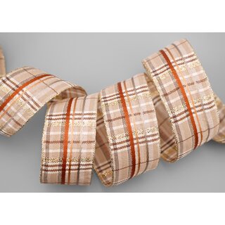 20 m x 40 mm Karo Dekoband SANTAS PANTS TAUPE Beige Braun Gold kariertes Geschenkband glnzend Weihnachten Advent Goldkante