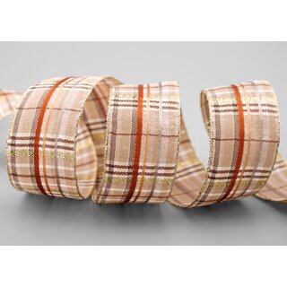 20 m x 40 mm Karo Dekoband SANTAS PANTS TAUPE Beige Braun Gold kariertes Geschenkband glnzend Weihnachten Advent Goldkante
