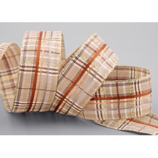 20 m x 40 mm Karo Dekoband SANTAS PANTS TAUPE Beige Braun Gold kariertes Geschenkband glnzend Weihnachten Advent Goldkante