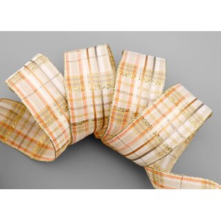 20 m x 40 mm Karo Dekoband SANTAS PANTS CREME Apricot Gold kariertes Geschenkband glnzend Weihnachten Advent Goldkante