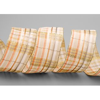 20 m x 40 mm Karo Dekoband SANTAS PANTS CREME Apricot Gold kariertes Geschenkband glnzend Weihnachten Advent Goldkante