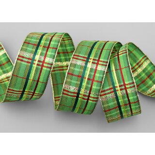 20 m x 40 mm Karo Dekoband SANTAS PANTS GRN Rot Gold kariertes Geschenkband glnzend Weihnachten Advent Goldkante