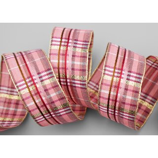 20 m x 40 mm Karo Dekoband SANTAS PANTS ROSA Gold kariertes Geschenkband glnzend Weihnachten Advent Goldkante