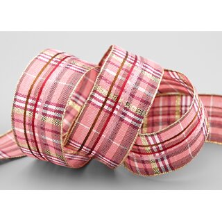20 m x 40 mm Karo Dekoband SANTAS PANTS ROSA Gold kariertes Geschenkband glnzend Weihnachten Advent Goldkante