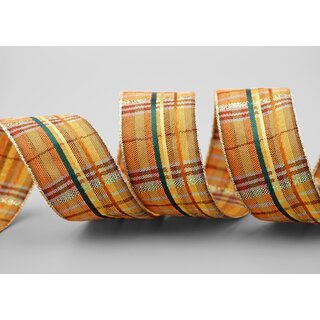 20 m x 40 mm Karo Dekoband SANTAS PANTS SENF Grn Tarrakotta Gold kariertes Geschenkband glnzend Weihnachten Advent Goldkante