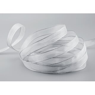 3 m x 15 mm Dekoband SILBER Passion Chiffonband glnzend mit Drahtkanten Geschenkband Band Weihnachten Advent Organza Chiffon Transparent