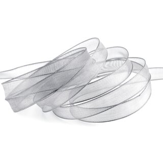 3 m x 15 mm Dekoband SILBER Passion Chiffonband glnzend mit Drahtkanten Geschenkband Band Weihnachten Advent Organza Chiffon Transparent
