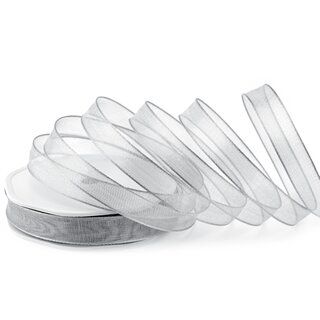 20 m x 15 mm Dekoband SILBER Passion Chiffonband glnzend mit Drahtkanten Geschenkband Band Weihnachten Advent Organza Chiffon Transparent