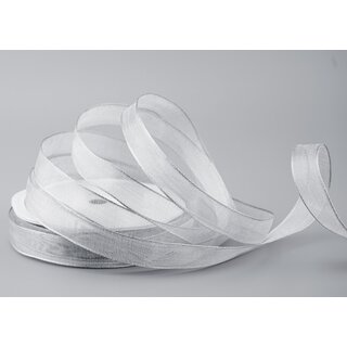 20 m x 15 mm Dekoband SILBER Passion Chiffonband glnzend mit Drahtkanten Geschenkband Band Weihnachten Advent Organza Chiffon Transparent