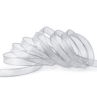 20 m x 15 mm Dekoband SILBER Passion Chiffonband glnzend mit Drahtkanten Geschenkband Band Weihnachten Advent Organza Chiffon Transparent