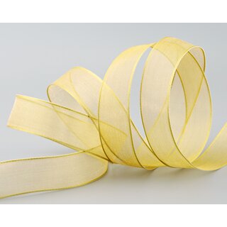 3 m x 25 mm Dekoband GOLD Passion Chiffonband glnzend mit Drahtkanten Geschenkband Band Weihnachten Advent Organza Chiffon Transparent