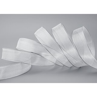 3 m x 25 mm Dekoband SILBER Passion Chiffonband glnzend mit Drahtkanten Geschenkband Band Weihnachten Advent Organza Chiffon Transparent