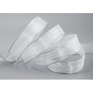 3 m x 25 mm Dekoband SILBER Passion Chiffonband glnzend mit Drahtkanten Geschenkband Band Weihnachten Advent Organza Chiffon Transparent