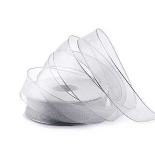 20 m x 25 mm Dekoband SILBER Passion Chiffonband glnzend mit Drahtkanten Geschenkband Band Weihnachten Advent Organza Chiffon Transparent