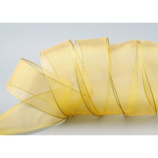 3 m x 38 mm Dekoband GOLD Passion Chiffonband glnzend mit Drahtkanten Geschenkband Band Weihnachten Advent Organza Chiffon Transparent
