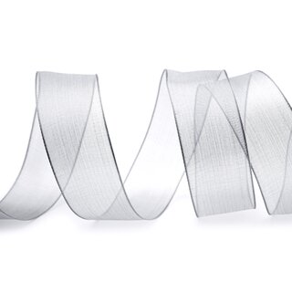 3 m x 38 mm Dekoband SILBER Passion Chiffonband glnzend mit Drahtkanten Geschenkband Band Weihnachten Advent Organza Chiffon Transparent