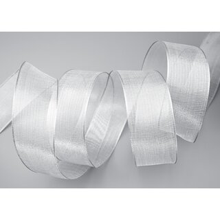 3 m x 38 mm Dekoband SILBER Passion Chiffonband glnzend mit Drahtkanten Geschenkband Band Weihnachten Advent Organza Chiffon Transparent