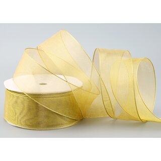 20 m x 38 mm Dekoband GOLD Passion Chiffonband glnzend mit Drahtkanten Geschenkband Band Weihnachten Advent Organza Chiffon Transparent