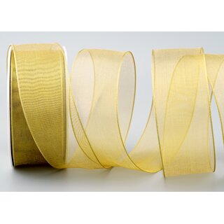 20 m x 38 mm Dekoband GOLD Passion Chiffonband glnzend mit Drahtkanten Geschenkband Band Weihnachten Advent Organza Chiffon Transparent