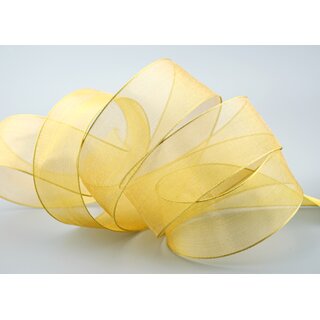 20 m x 38 mm Dekoband GOLD Passion Chiffonband glnzend mit Drahtkanten Geschenkband Band Weihnachten Advent Organza Chiffon Transparent