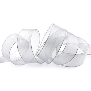 20 m x 38 mm Dekoband SILBER Passion Chiffonband glnzend mit Drahtkanten Geschenkband Band Weihnachten Advent Organza Chiffon Transparent