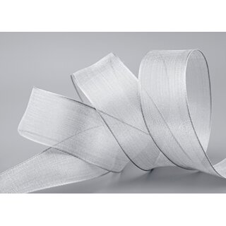 20 m x 38 mm Dekoband SILBER Passion Chiffonband glnzend mit Drahtkanten Geschenkband Band Weihnachten Advent Organza Chiffon Transparent