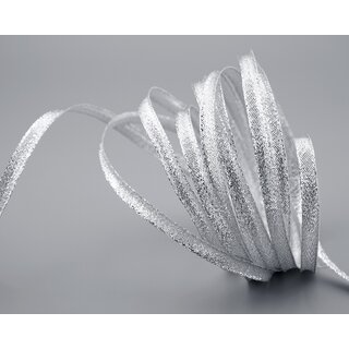 3 m x 7 mm Dekoband SILBER Brokatband Brokat glnzend mit Drahtkanten Geschenkband Deko Band Weihnachten Advent