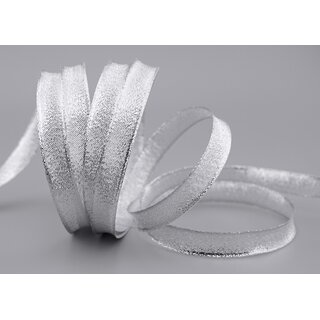 25 m x 15 mm Dekoband SILBER Brokatband Brokat glnzend mit Drahtkanten Geschenkband Deko Band Weihnachten Advent
