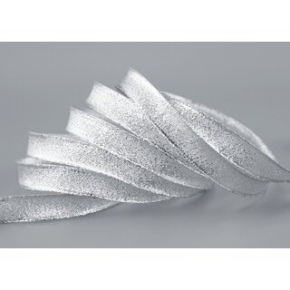 25 m x 15 mm Dekoband SILBER Brokatband Brokat glnzend mit Drahtkanten Geschenkband Deko Band Weihnachten Advent