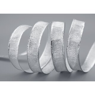 3 m x 25 mm Dekoband SILBER Brokatband Brokat glnzend mit Drahtkanten Geschenkband Deko Band Weihnachten Advent