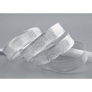 25 m x 25 mm Dekoband SILBER Brokatband Brokat glnzend mit Drahtkanten Geschenkband Deko Band Weihnachten Advent