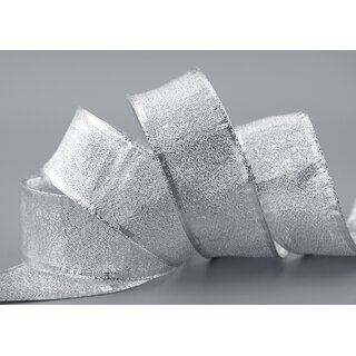 3 m x 40 mm Dekoband SILBER Brokatband Brokat glnzend mit Drahtkanten Geschenkband Deko Band Weihnachten Advent