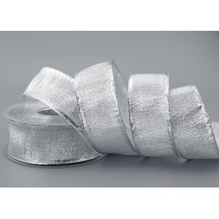 25 m x 40 mm Dekoband SILBER Brokatband Brokat glnzend mit Drahtkanten Geschenkband Deko Band Weihnachten Advent