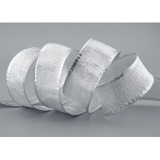 25 m x 40 mm Dekoband SILBER Brokatband Brokat glnzend mit Drahtkanten Geschenkband Deko Band Weihnachten Advent