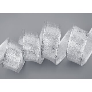 25 m x 40 mm Dekoband SILBER Brokatband Brokat glnzend mit Drahtkanten Geschenkband Deko Band Weihnachten Advent