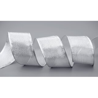 3 m x 60 mm Dekoband SILBER Brokatband Brokat glnzend mit Drahtkanten Geschenkband Deko Band Weihnachten Advent