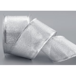 25 m x 60 mm Dekoband SILBER Brokatband Brokat glnzend mit Drahtkanten Geschenkband Deko Band Weihnachten Advent