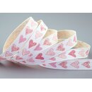 3 m x 15 mm Dekoband Happy Hearts Creme Rosa Geschenkband...