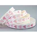 20 m x 15 mm Dekoband Happy Hearts Creme Rosa...