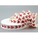 20 m x 15 mm Dekoband Happy Hearts Creme Rot Geschenkband...
