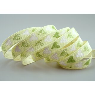 20 m x 15 mm Dekoband Happy Hearts Grn Geschenkband Herzen Schleifenband Band 100% Baumwolle Liebe Valentinstag Muttertag