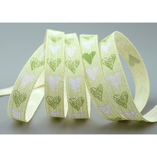 20 m x 15 mm Dekoband Happy Hearts Grn Geschenkband Herzen Schleifenband Band 100% Baumwolle Liebe Valentinstag Muttertag