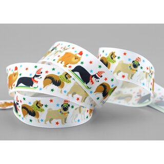 25 m x 25 mm Dekoband Dogs Hunde STERNE Geschenkband Schleifenband Stoffband Deko Band Kinder Winter Weihnachten Collie Chihuahua Terrier Mops Spitz Dachshund Dalmatiner Corgi Beagle Jagdhund