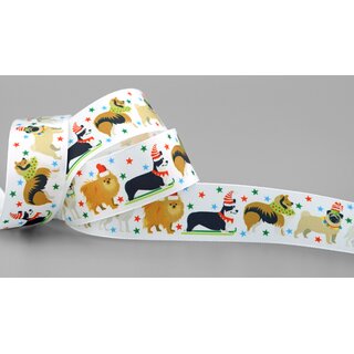 25 m x 25 mm Dekoband Dogs Hunde STERNE Geschenkband Schleifenband Stoffband Deko Band Kinder Winter Weihnachten Collie Chihuahua Terrier Mops Spitz Dachshund Dalmatiner Corgi Beagle Jagdhund