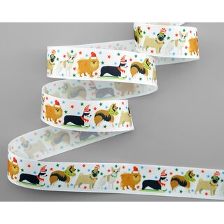 25 m x 25 mm Dekoband Dogs Hunde STERNE Geschenkband Schleifenband Stoffband Deko Band Kinder Winter Weihnachten Collie Chihuahua Terrier Mops Spitz Dachshund Dalmatiner Corgi Beagle Jagdhund