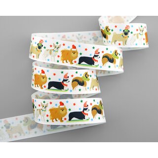 25 m x 25 mm Dekoband Dogs Hunde STERNE Geschenkband Schleifenband Stoffband Deko Band Kinder Winter Weihnachten Collie Chihuahua Terrier Mops Spitz Dachshund Dalmatiner Corgi Beagle Jagdhund
