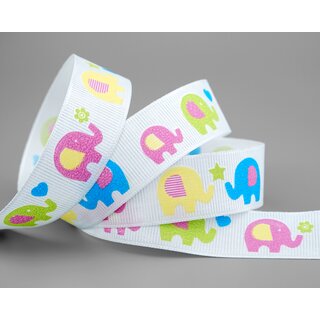 20 m x 25 mm Dekoband Elefanten Kinder Baby Band Schleifenband Geschenkband Geburt Geburtstag Deko Rosa Hellblau Grn