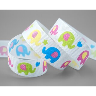 20 m x 25 mm Dekoband Elefanten Kinder Baby Band Schleifenband Geschenkband Geburt Geburtstag Deko Rosa Hellblau Grn